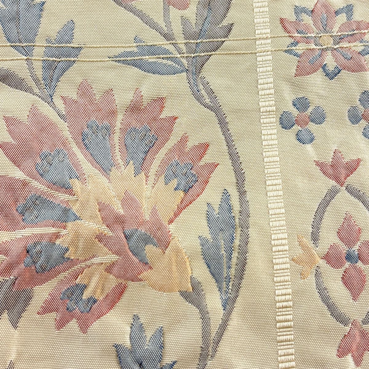 半幅帯 秀品 証紙 本場博多織 花唐草 ベージュ 正絹