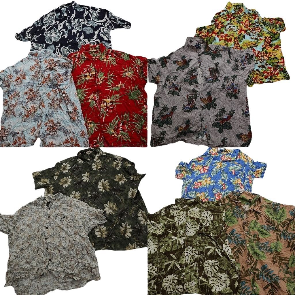 古着卸 レーヨン系 アロハシャツ 半袖シャツ 10枚セット メンズ 3XL |4XL |5XL パームツリー パイナップル 古着 NA3360