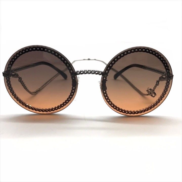 CHANEL シャネル ココマーク グラデーション チェーン ラウンド サングラス アイウェア メガネ シルバー k2545