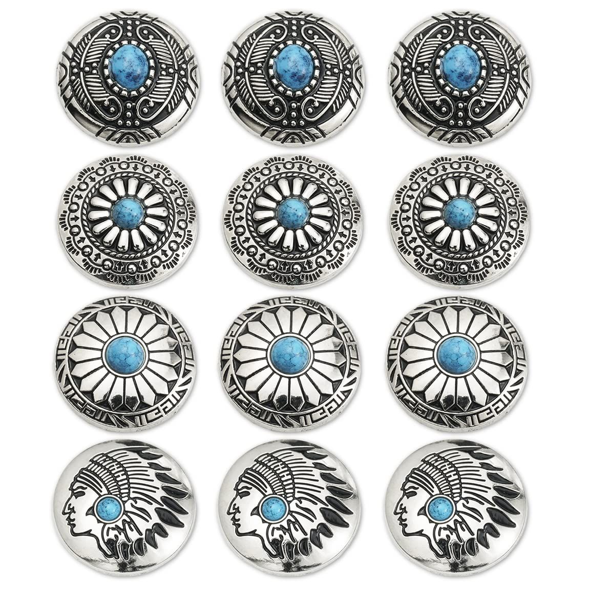 Craft Leather Bags Purses with Silver Screws 30mm Set of 12 Turquoise Buttons Concho