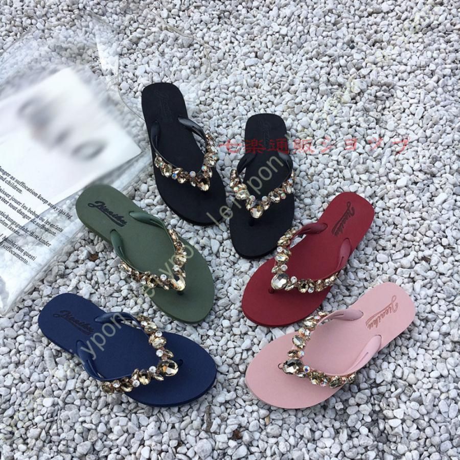 厚底 ビーチサンダル レディース ビーサン ビジュー 厚底