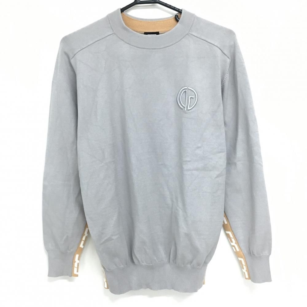 【超美品】CPG セーター ライトグレー×ベージュ 立体ロゴ刺しゅう サイド・袖下ロゴ ニット メンズ 2(M) ゴルフウェア CPG 超美品】CPG セーター ライトグレー×ベージュ 立体ロゴ刺しゅう