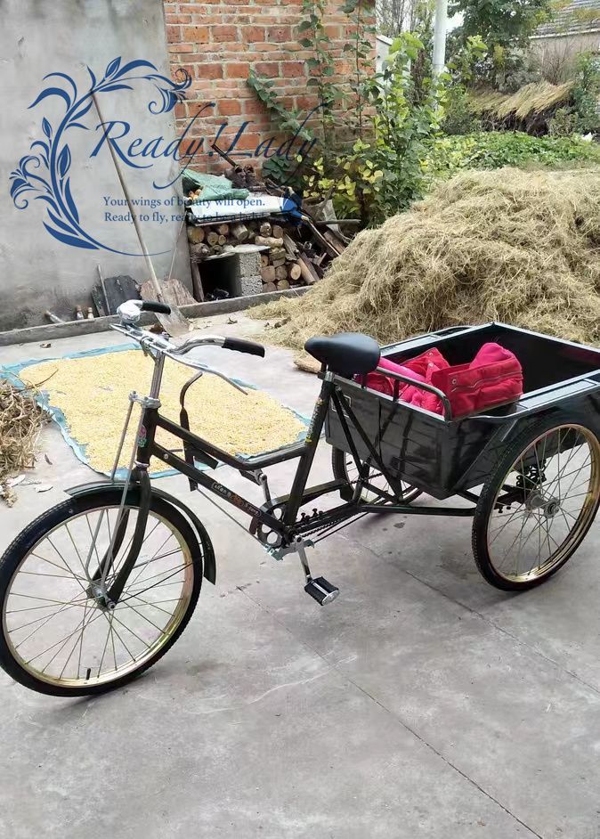 三輪自転車 大人用貨物三輪車 ダブルブレーキ 三輪車 24インチ 載荷重100kg 大容量 貨物バスケット後カゴ付 グリーン 全長2160mm -  メルカリ