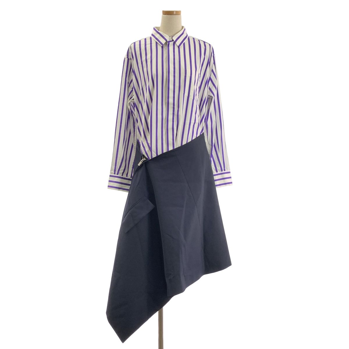 sacai | サカイ | Thomas Mason Cotton Poplin Dress ストライプ 切替 シャツ ワンピース | 3 | パープル|ホワイト|ネイビー | レディース