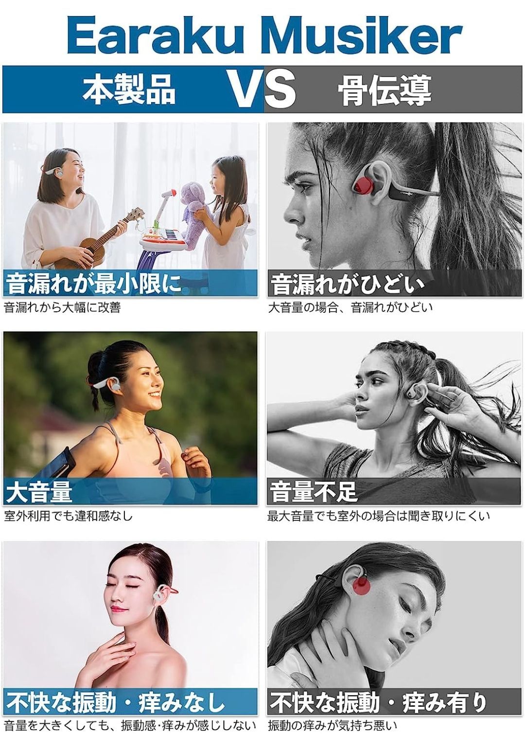 Earaku Musiker Bluetooth イヤホン iitrust 耳を塞がず 開放型 オープンイヤー マイク付き 耳掛け式 ワイヤレス イヤホン  ブルートゥース ヘッドセット Bluetooth5.3+EDR搭載【ブラック】(2306232902) - メルカリ