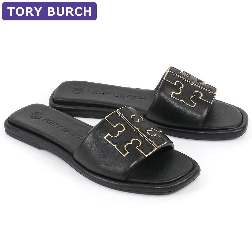 極美品　トリーバーチ　サンダル　黒　ロゴゴールド金具 TORY BURCH トリーバーチ サンダル 黒 未使用