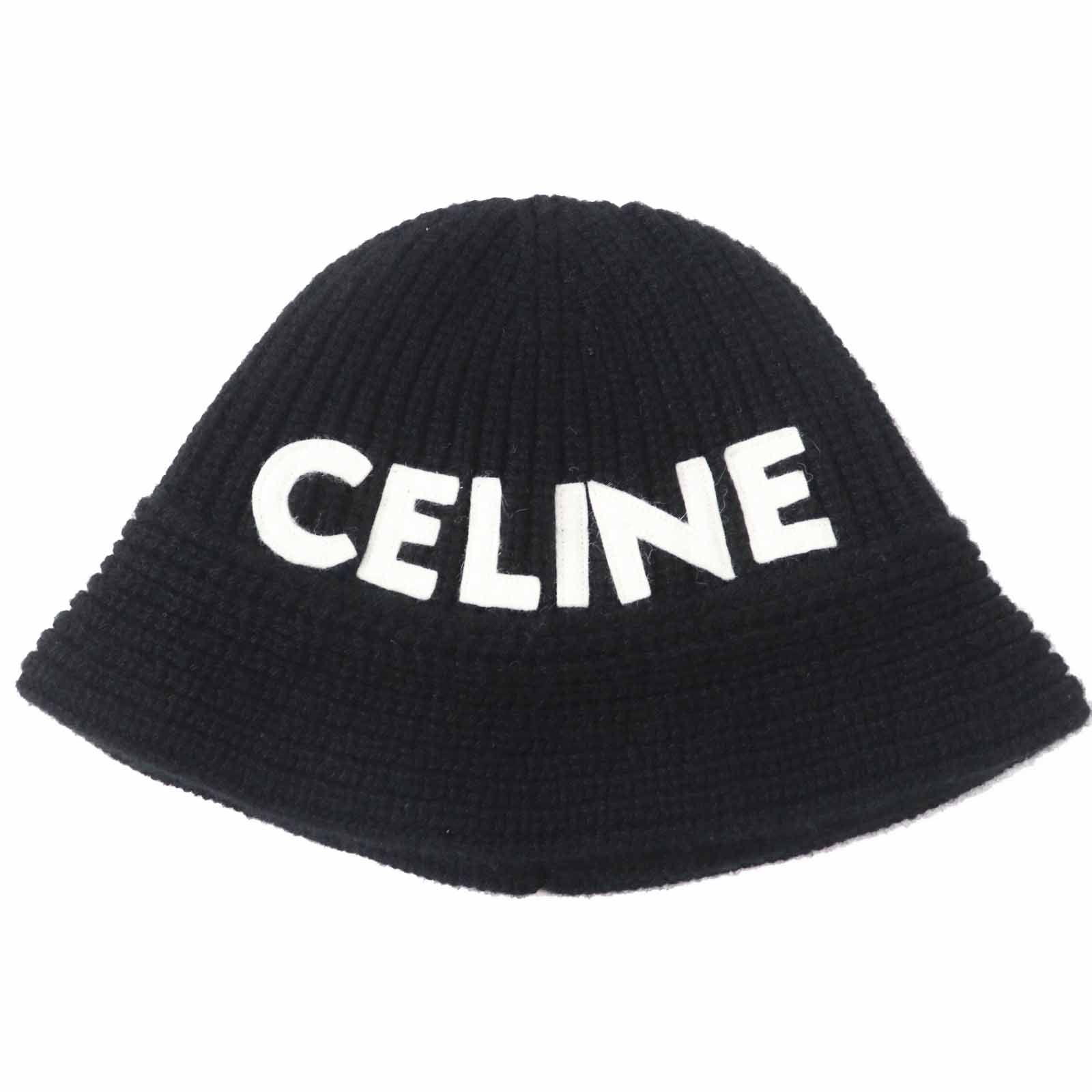 ◎CELINE セリーヌ 2A47T384D カシミヤ100％ ロゴ ニットキャップ ニット帽 ブラック ホワイト TU 保存袋付き イタリア製 レディース