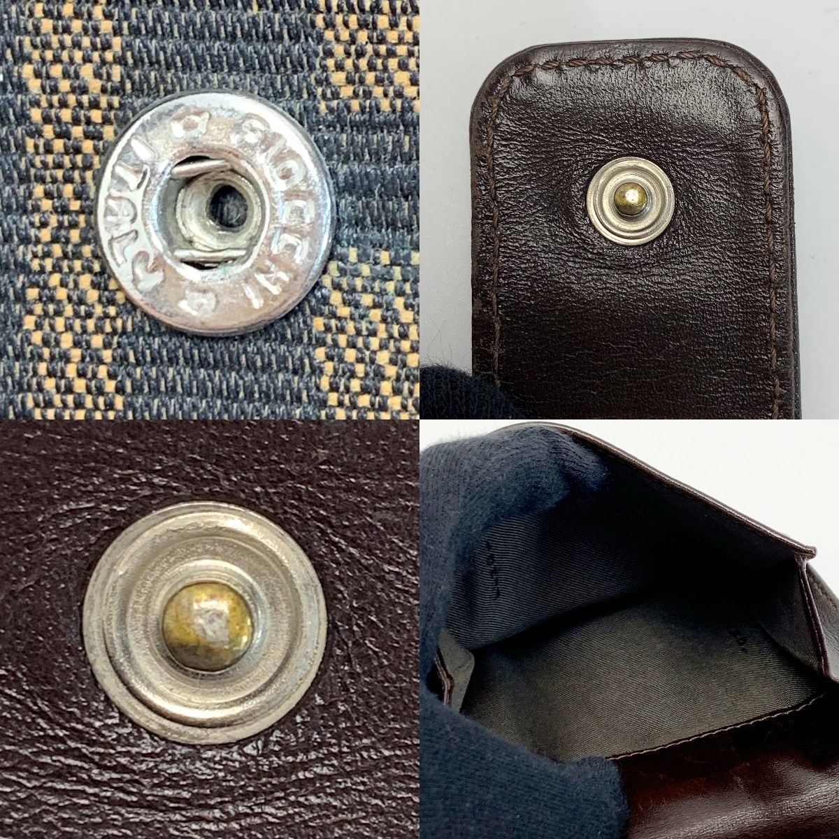 フェンディ 二つ折り財布 ズッカ キャンバス レザー Wホック ブラウン FENDI フェンディ 二つ折り財布 ズッカ柄 Wホック キャンバス