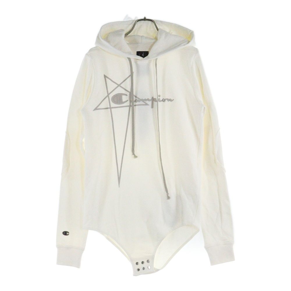 Rick Owens リックオウエンス ×Champion HOODED BODY チャンピオン ロゴ刺繍 プルオーバースウェットパーカー フーディー ロンパース レディース CW02C9227-CHFE