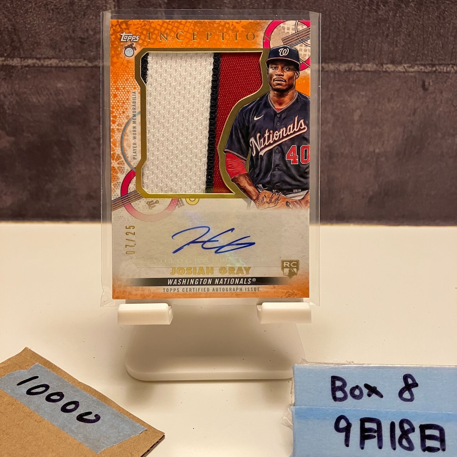2025 Topps Inception Josiah Gray 07|25 直筆サイン Washington Nationals Jumbo パッチ RC ルーキー Rookie カード