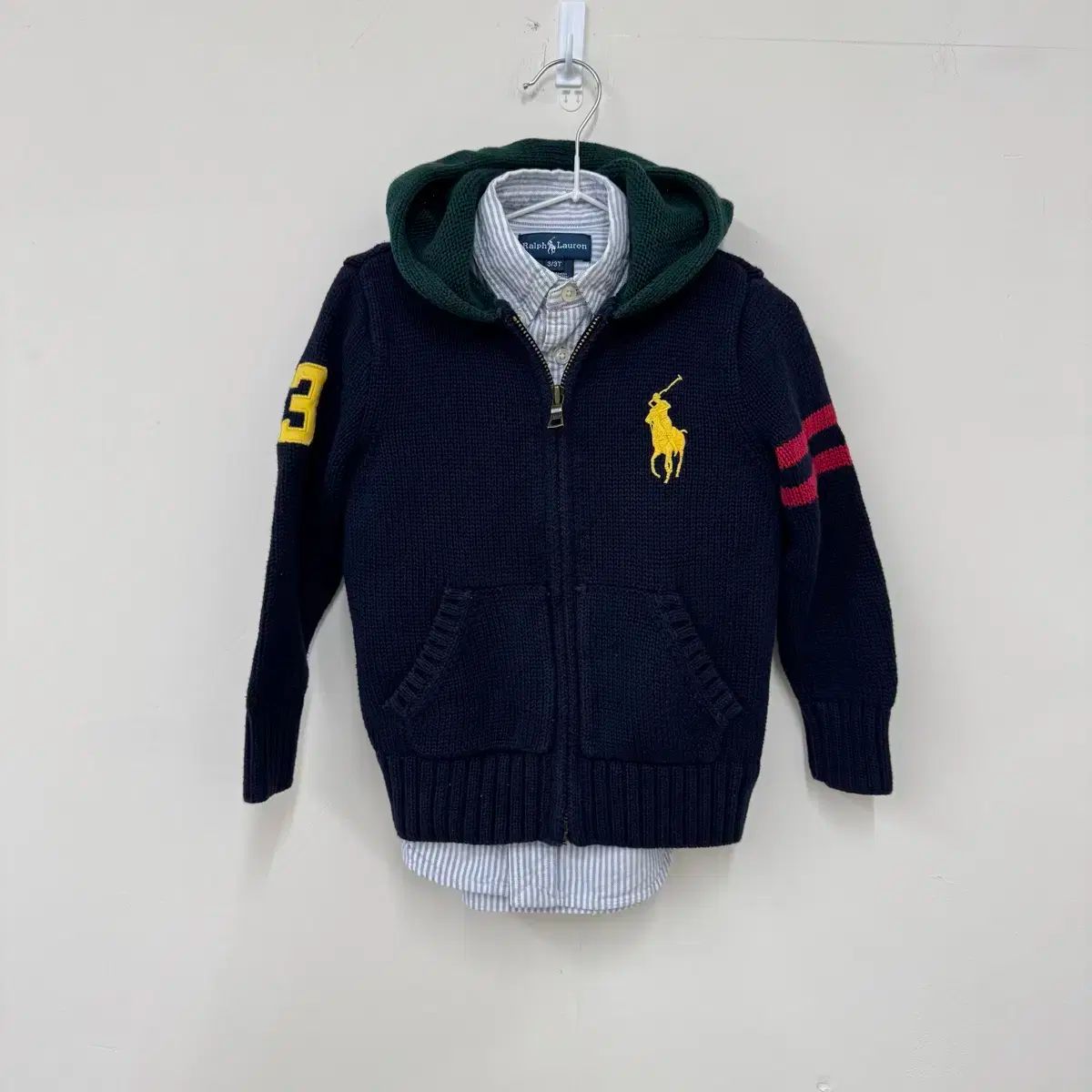 【雷市場（ポンジャン）商品韓国直送】 ( 90 ) ポロ キッズ ニット フード ジップアップ 3t