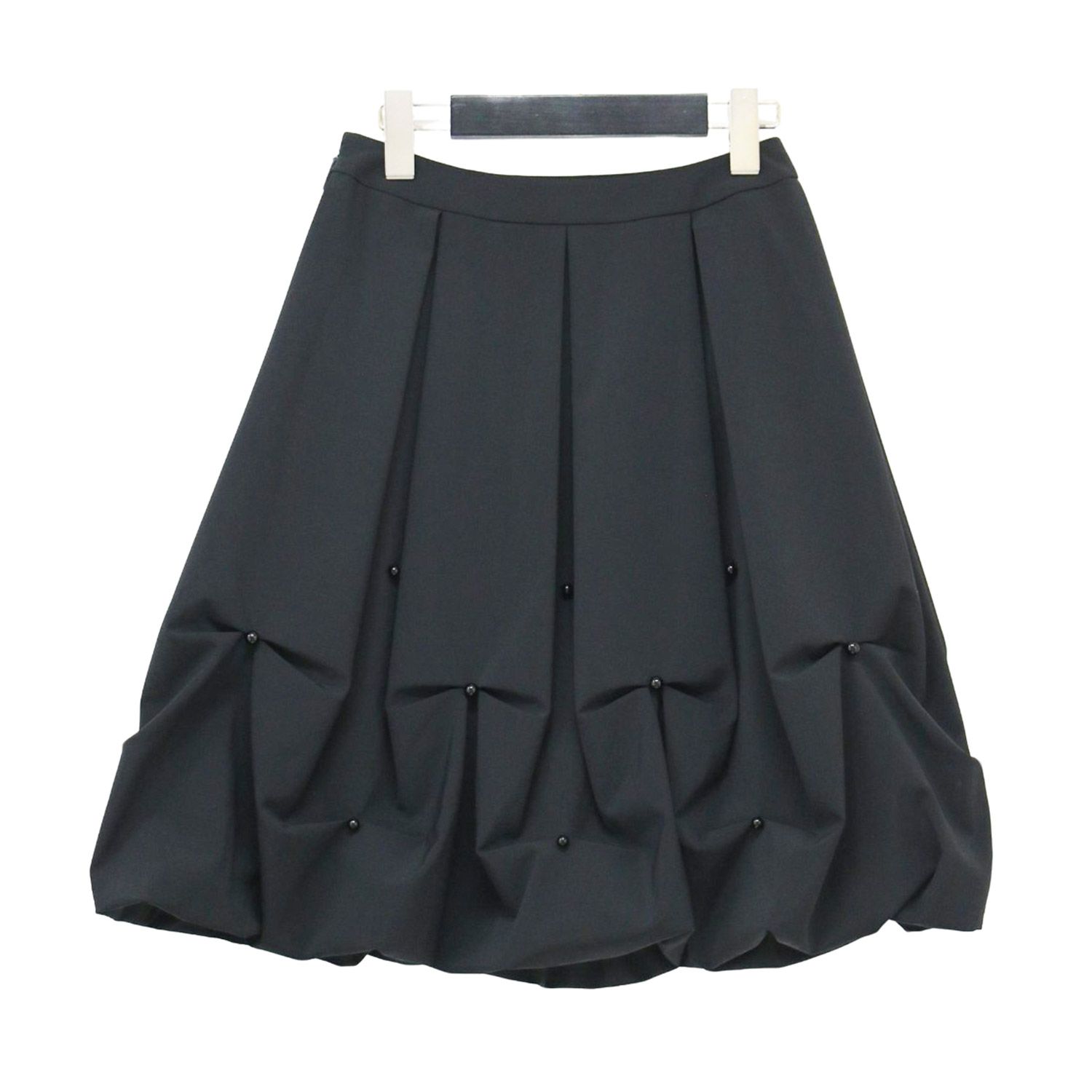 Rene ルネ スカート ブラック 黒 サイズ 34 XS ビーズ付き バルーン スカート ミディ丈 タック Ａライン ボトムス レディース