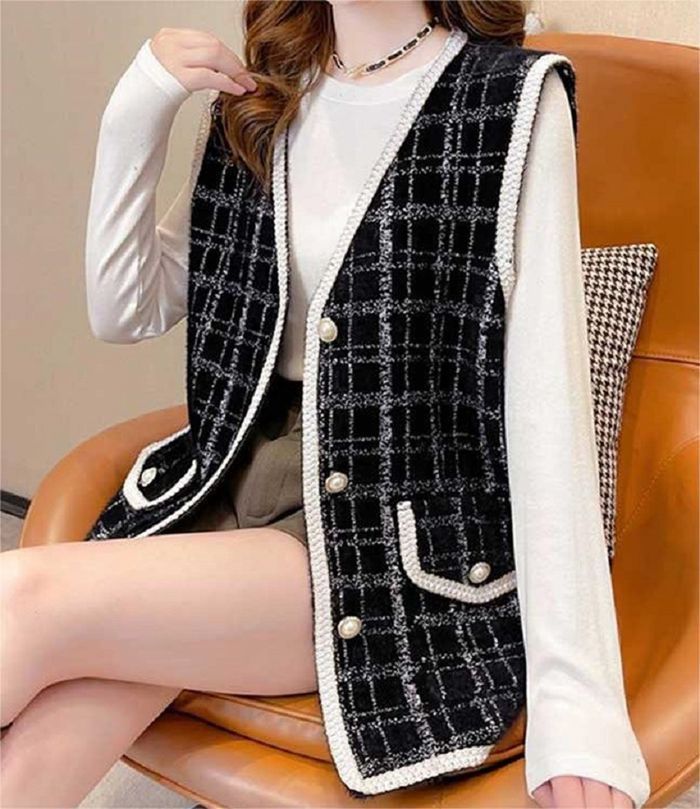 heve ツイード Vネック ノースリーブジレ 新品未使用タグ付き GIRL DRESS FOR NOW ベスト レディース おしゃれ Vネック ツイード