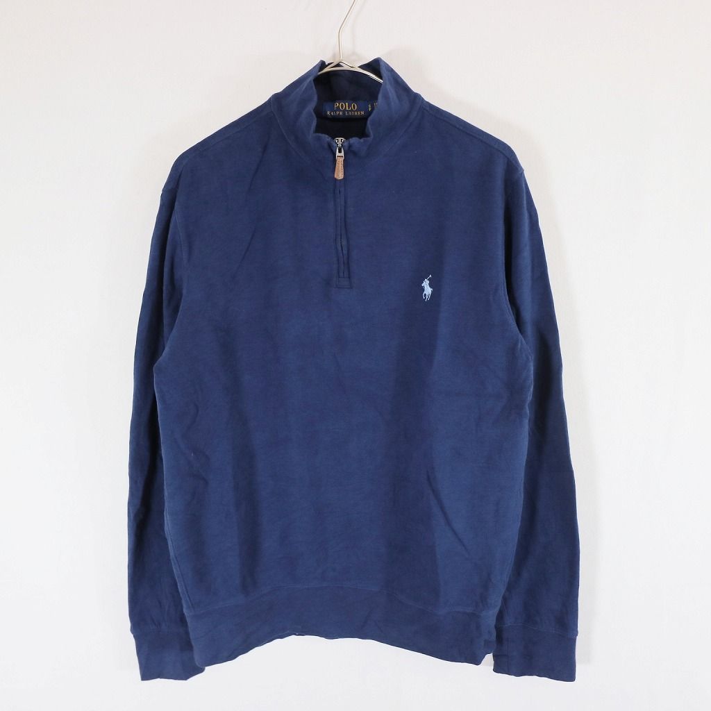 SALE/ Polo by Ralph Lauren ポロバイラルフローレン スウェット 刺繍 ハーフジップ ワンポイントロゴ ネイビー (メンズ S)  N6852