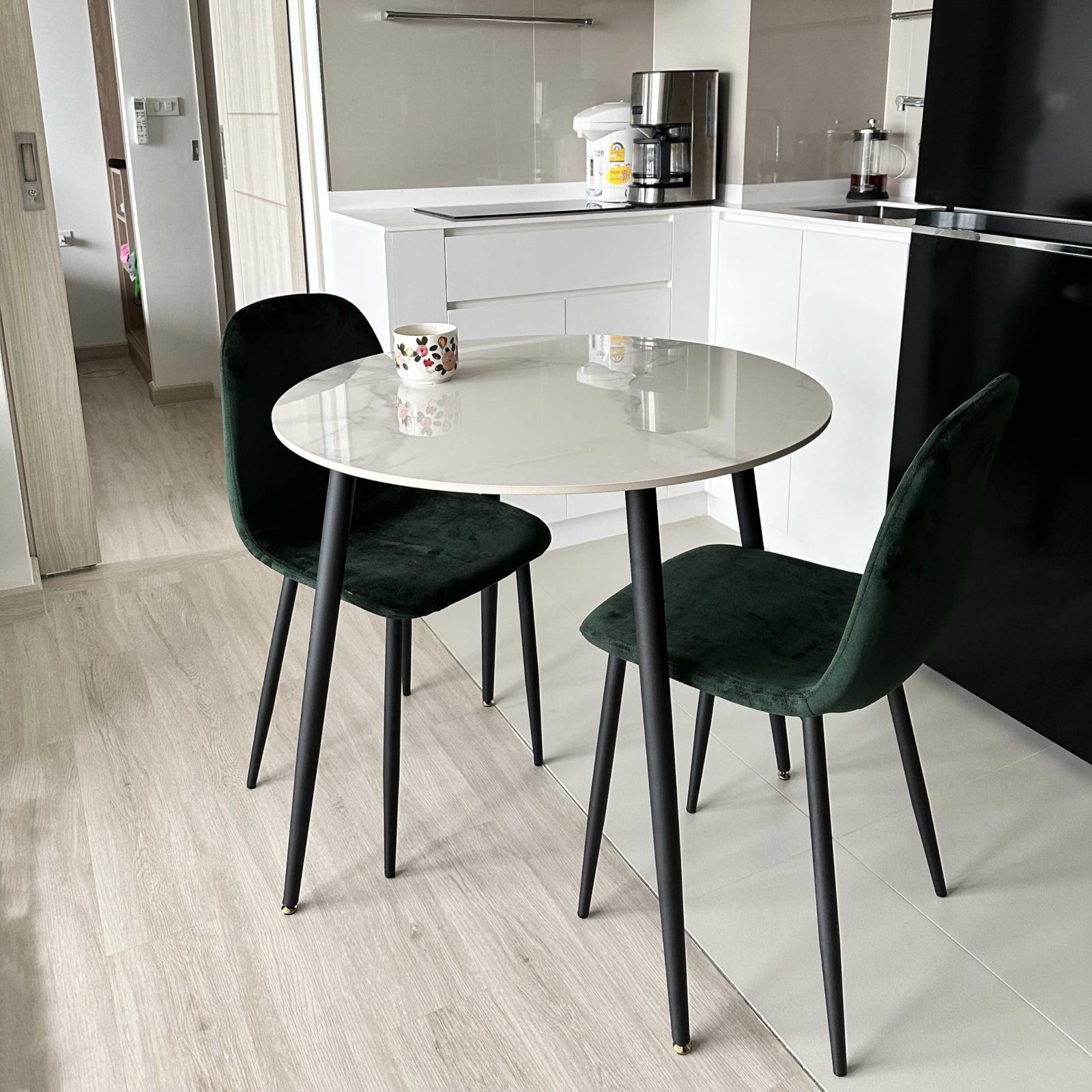 2人 丸テーブル ダイニングテーブル 80㎝幅 石材×スチール 食卓 円形 円卓 カフェテーブル UNHO 丸 おしゃれ 大理石風 ホワイト