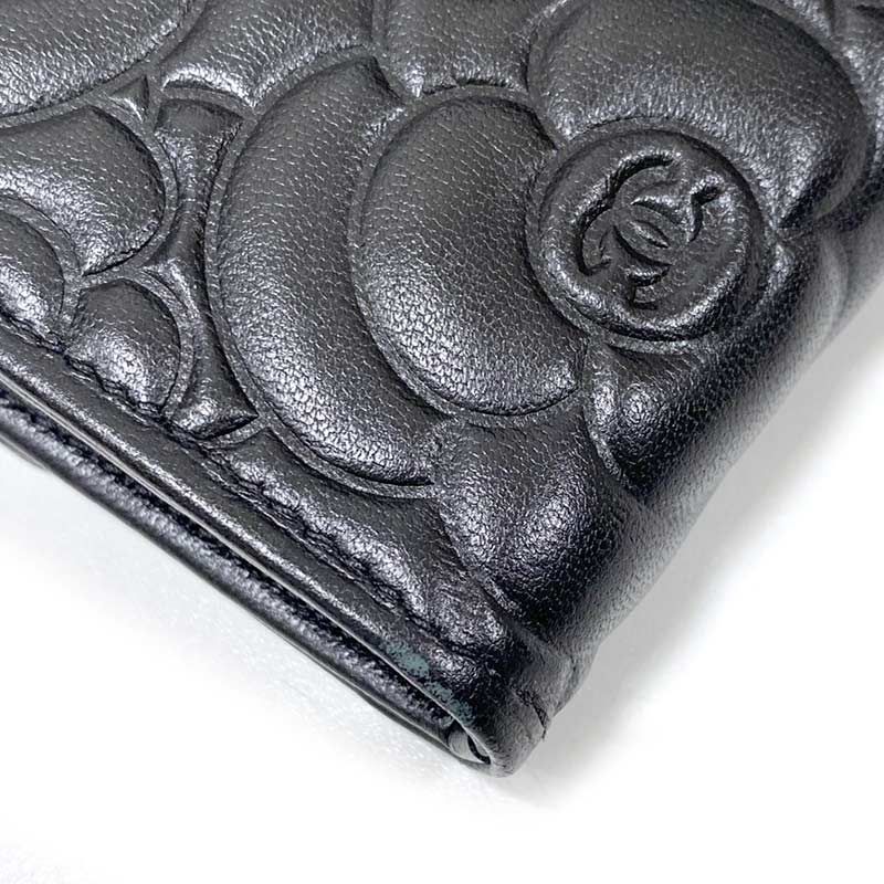 シャネル カメリア フラップロングウォレット 長財布 ブラック  
