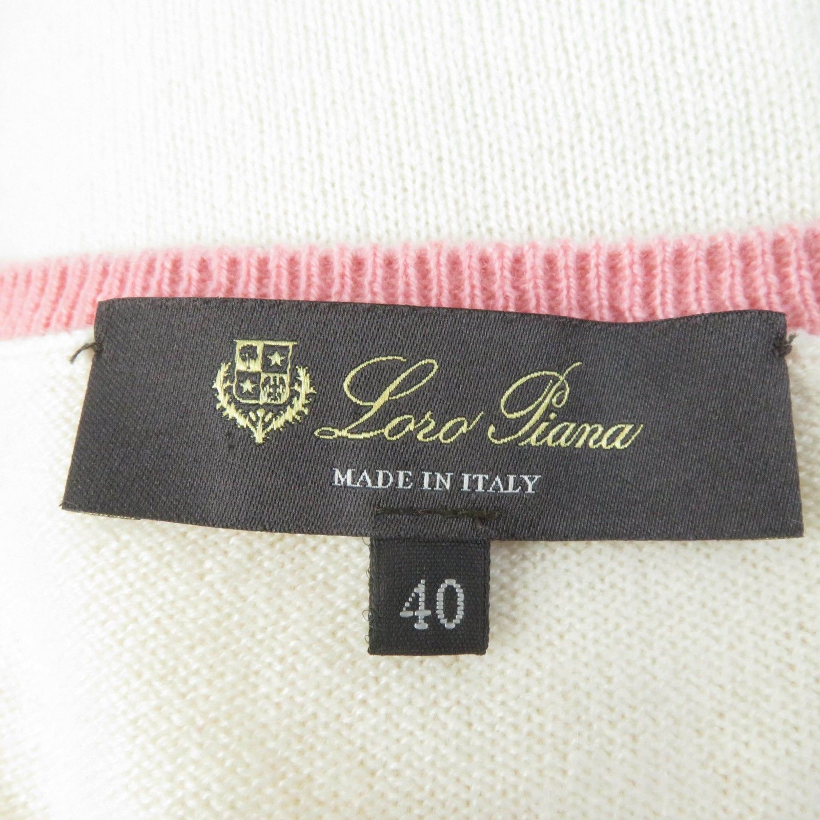 Loro Piana - 極美品☆Loro Piana ロロピアーナ FAF6432 カシミヤ100％ ロゴプレート付 配色 長袖 ニット ベージュ 40 イタリア製 正規品 レディース 極美品☆Loro Piana ロロピアーナ FAF6432 カシミヤ100％ ロゴ