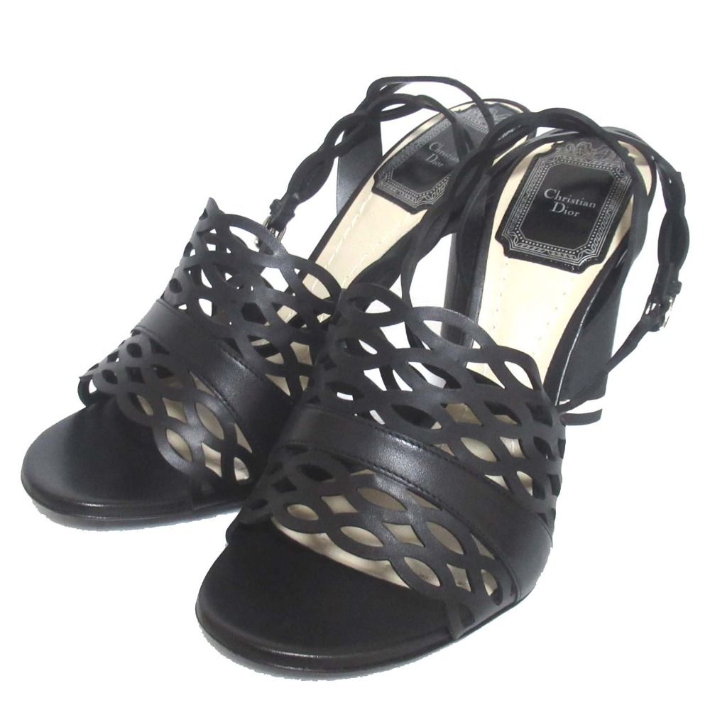 Christian Dior 黒 レザー ヒール 35.5 いオーストリッチ 未使用 Christian Dior クリスチャンディオール TATTOO レザー