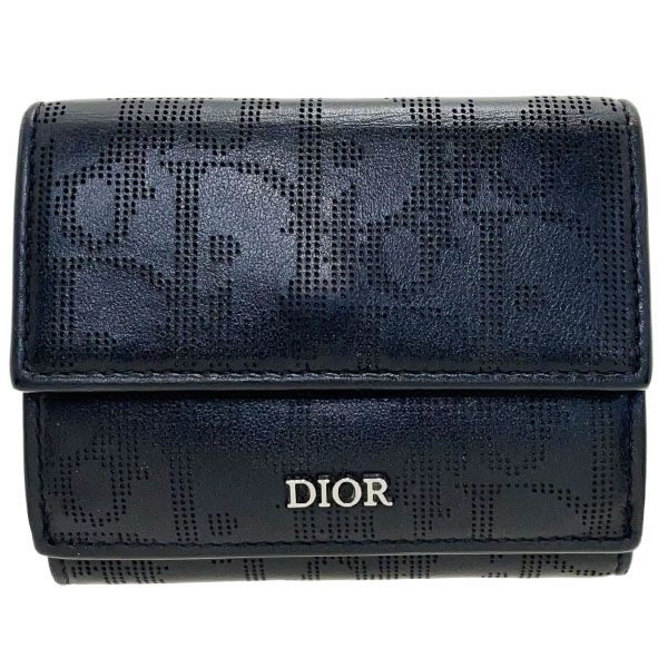 クリスチャン ディオール 財布 オブリーク ギャラクシー 三つ折り財布 レザー 革 ブラック 黒 Christian Dior ロゴ パンチング Wホック財布 両開き財布 コンパクト財布 ミニ財布 ミニウォレット ウォレット サイフ C.Dior