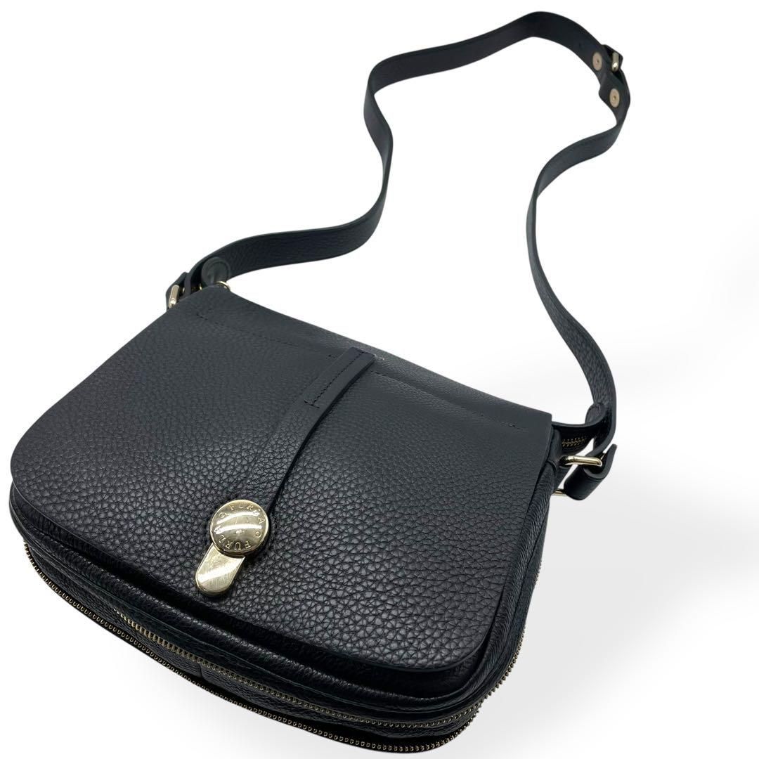 極美品 FURLA フルラ レザー 2wayバッグ 斜め掛け 肩掛け 黒