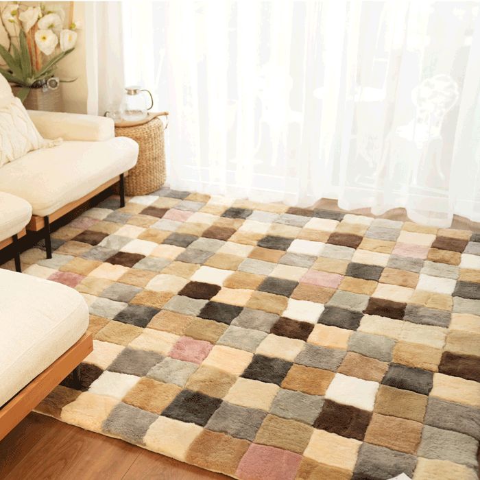 ムートンラグ・カーペット 200x200cm 抽象模様 最高級品ラグ ムートン