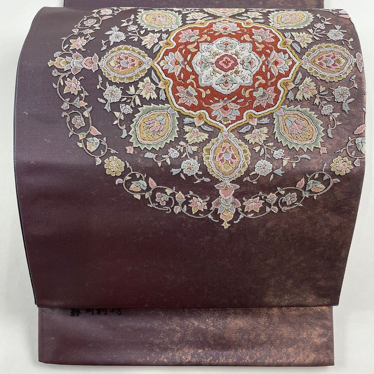 正絹　お太鼓柄袋帯　蘇州刺繍 中古】 袋帯 蘇州刺繍 リサイクル レディース 正絹 桃 御所車