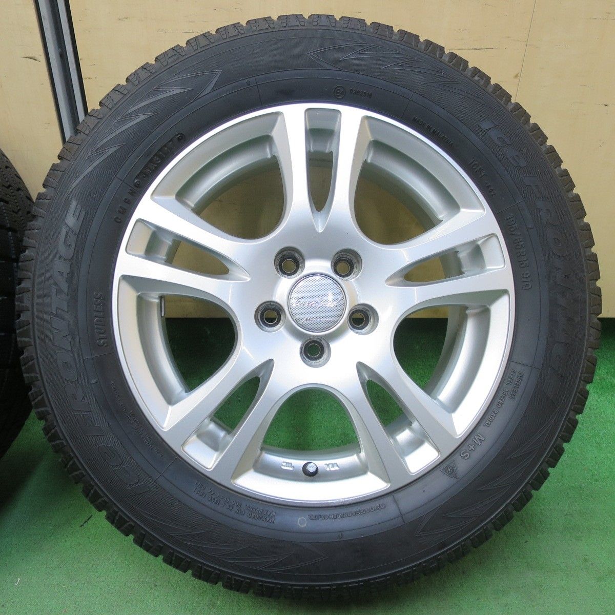 195/65R15 マナレイ pcd100 5H アルミホイール スタッドレスタイヤ 4本セット バリ溝 ハンコック 中古 マナレイ・MID・ユーロスピード・G10・15インチ・アルミ ホイール