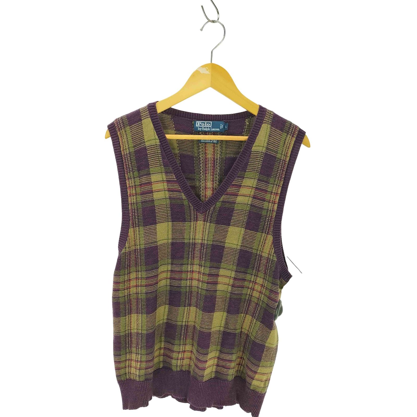 ポロバイラルフローレン Polo by RALPH LAUREN 90S チェック柄 シルクリネン ニットベスト メンズ JPN：L 