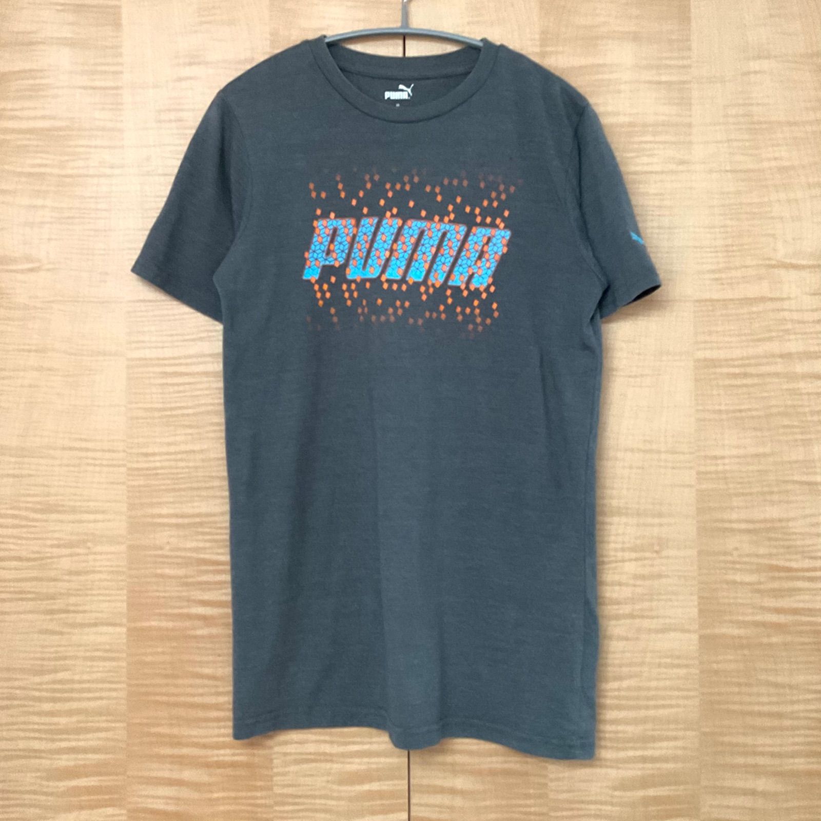 US古着 PUMAプーマ ロゴマーク フロントプリント半袖tシャツ灰色XL 