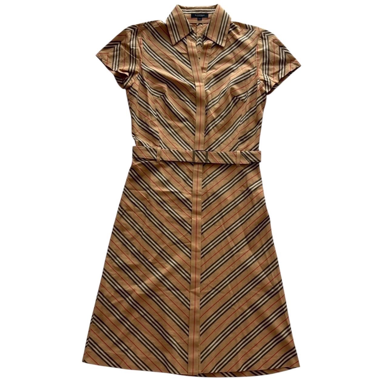 BURBERRY バーバリー 半袖ワンピース 茶系 ボーダー レディース サイズ38 Mサイズ