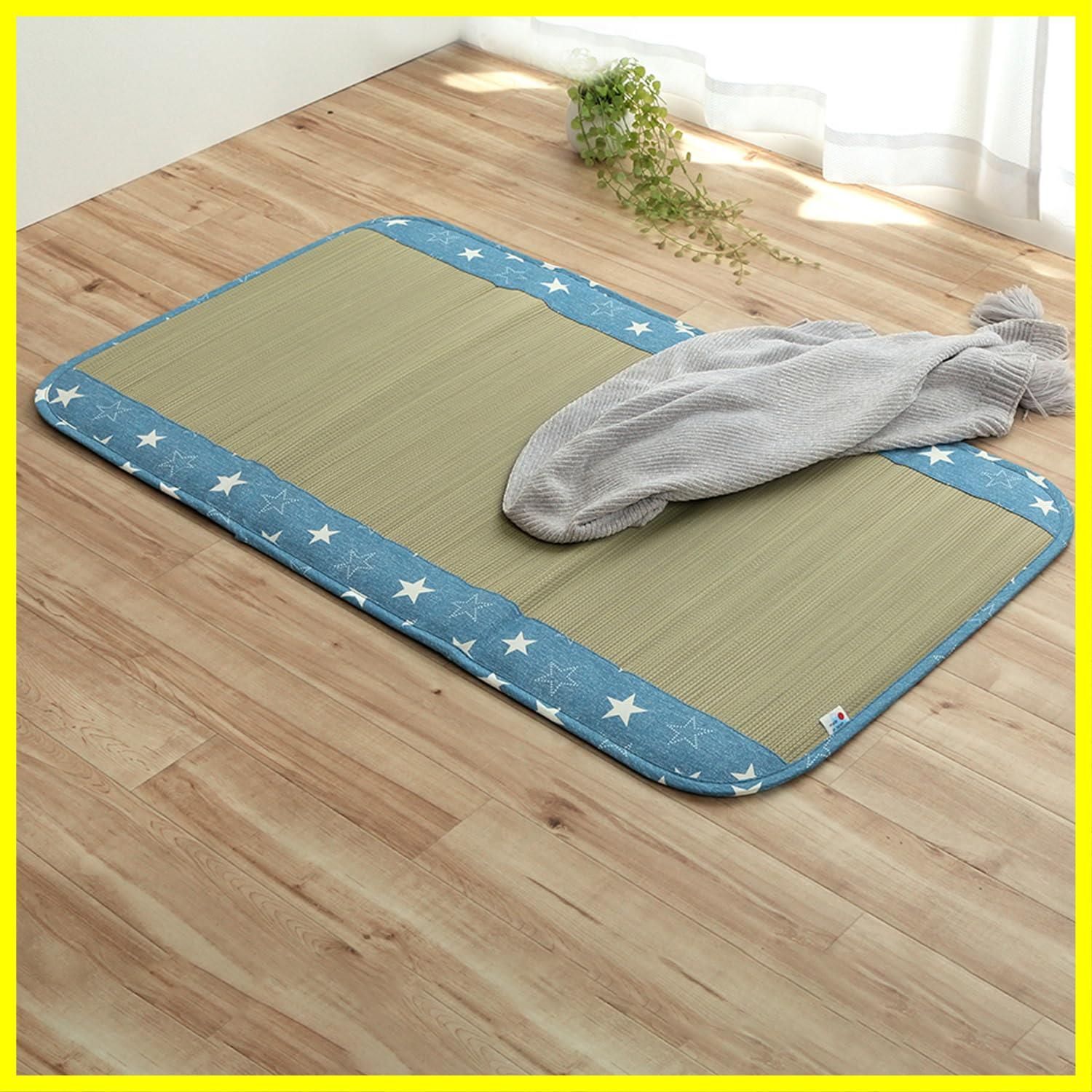 イケヒコ・コーポレーション い草 ベビー マット シーツ ふとん デニムスター 約70×120cm ブルー 子供用 星 mat 国産 日本製 お昼寝 ネゴザ #7555209