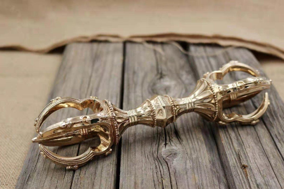 推薦 密教法具 寺院用仏具 御請来型 五鈷杵 響銅製磨き仕上げ 23cm