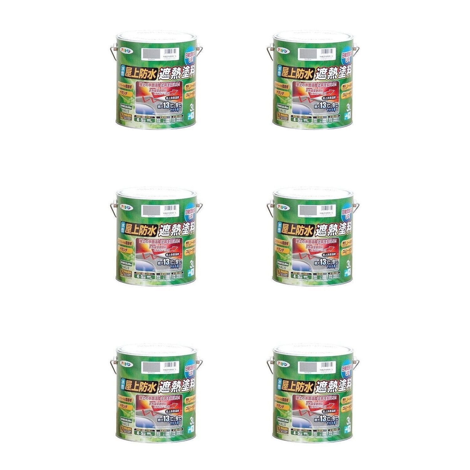 アサヒペン 水性屋上防水遮熱塗料３Ｌ ライトグレー 6缶セット【BT-45