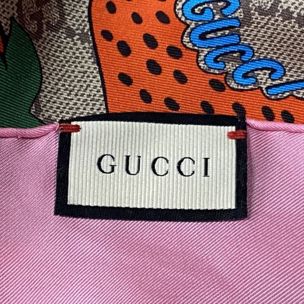 ○グッチ GUCCI シルクスカーフ GGモノグラム ストロベリー
