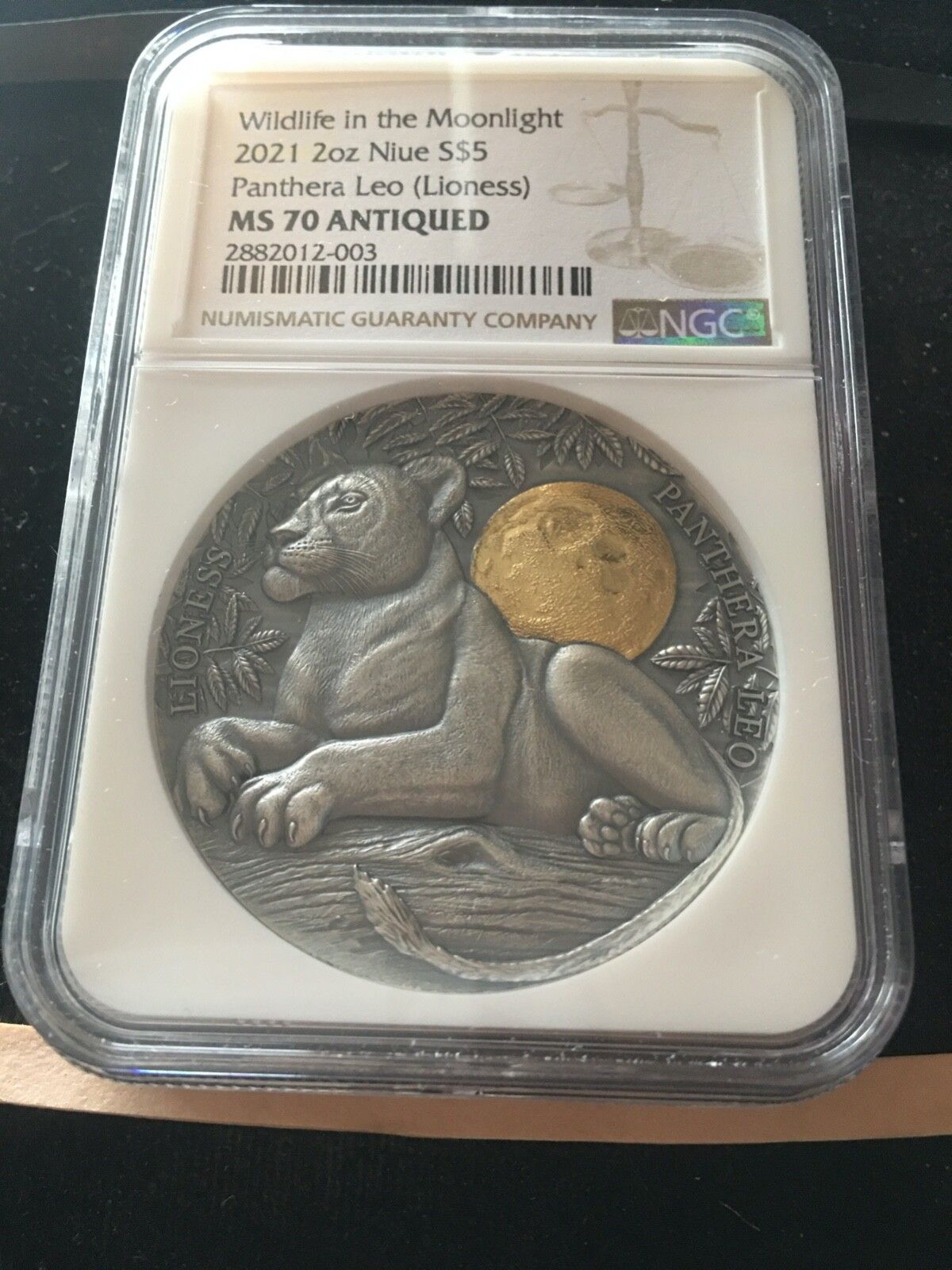 2021 Niue $5 Panthera Leo NGC Graded**MS-70 Antiqued** 2oz .999 Ag Gilt