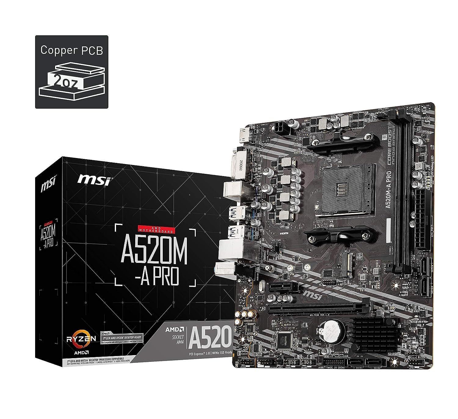 A520M-A PRO ゲーミング マザーボード AMD Ryzen 5000 AM4 DDR4 PCIe 3.0 SATA 6Gb|s M.2 U