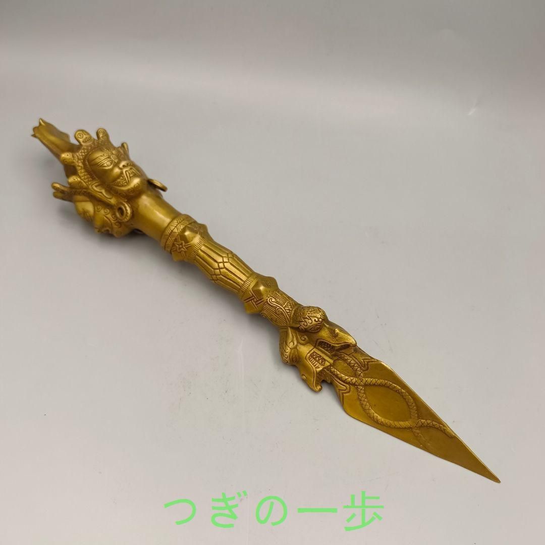 銅製 法器 三象馬頭金剛杵 降魔杵 鎮宅辟邪 開運風水 招財置物 工芸品