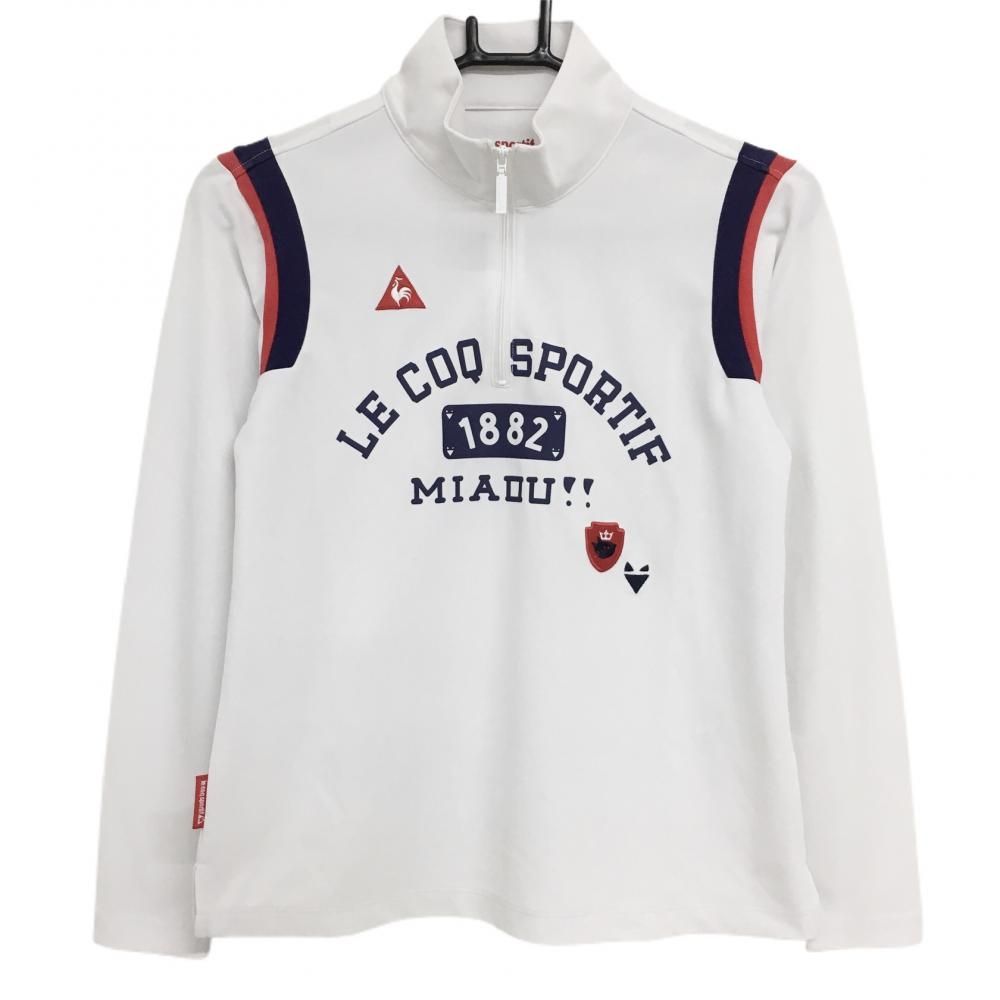 ルコック 長袖ハイネックシャツ 白×パープル ハーフジップ ロゴ刺しゅう レディース M ゴルフウェア le coq sportif