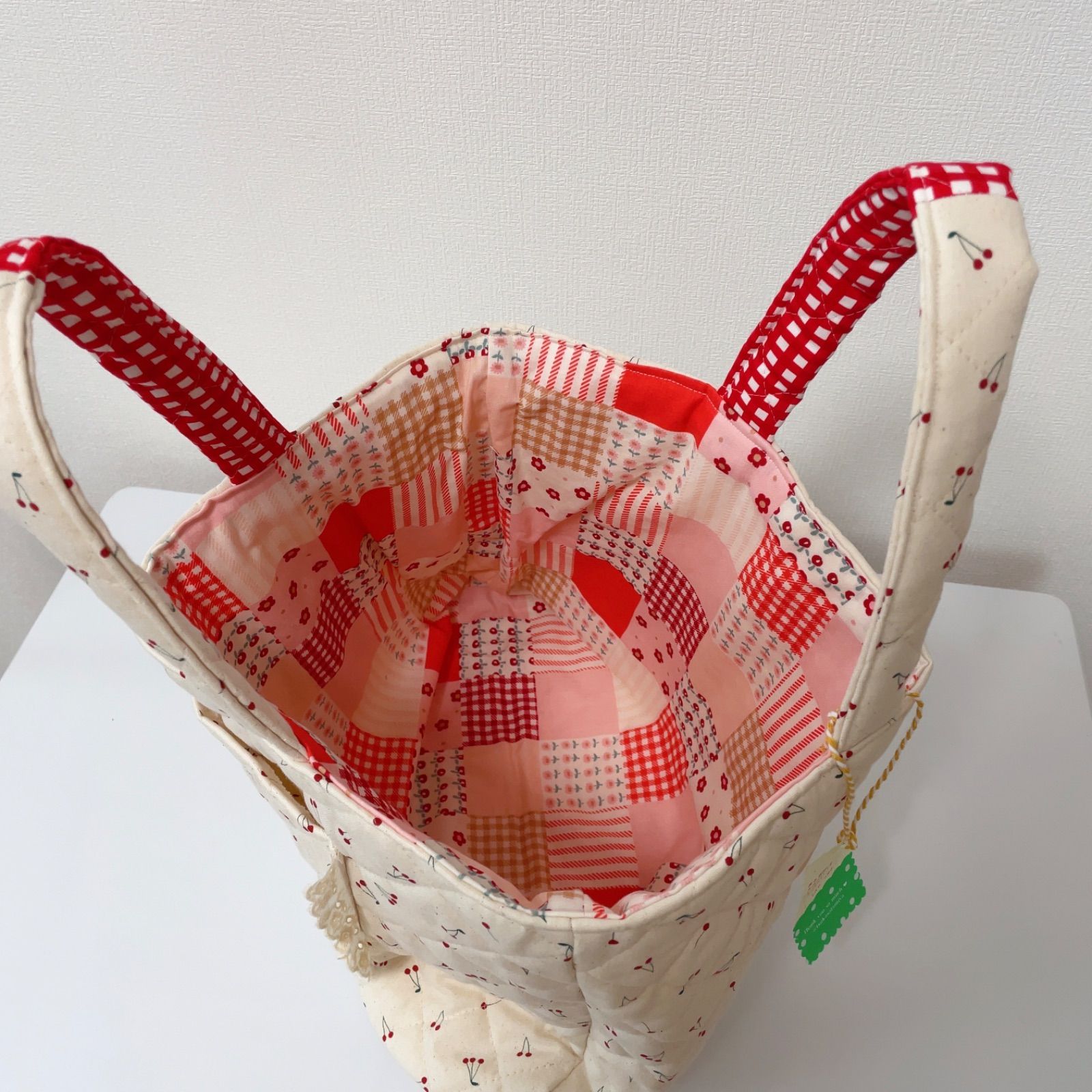 さくらんぼ×ギンガムチェック×フリルバッグ』 トートバッグ 通園