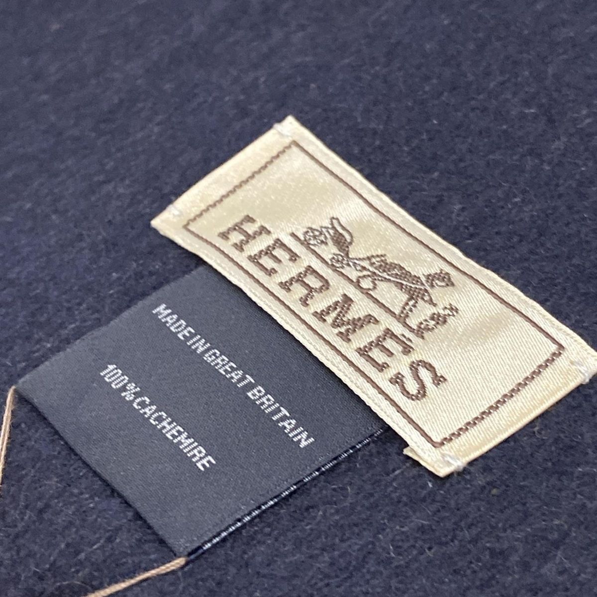 HERMES エルメス マフラー - ライトブラウン×黒 カシミヤ