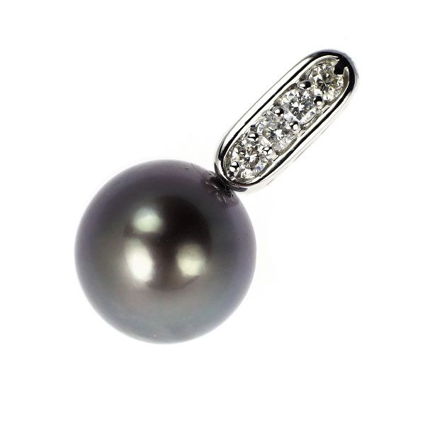 K18WG 黒蝶真珠 ダイヤモンド ペンダントトップ 径約11.1mm D0.16ct 