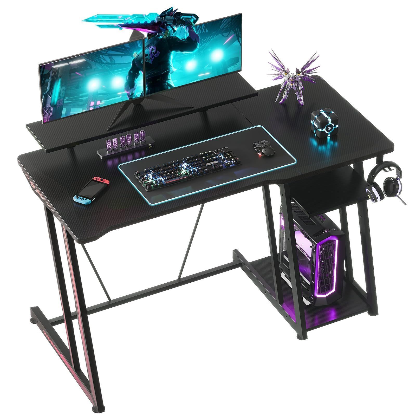 台下区分収納対応 収納ラック2段付き 机 desk pcデスク gaming 幅120cm ゲーミング ゲーミング pc ゲームデスク テーブル テーブル パソコンデスク ゲーミングデスク 黒い YeTom