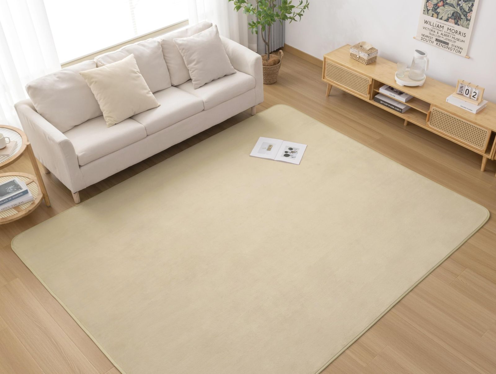 Housecover カーペット ラグ ラグマット滑り止め付 洗える 200×300cm 約4.5畳 絨毯 防ダニ 抗菌 防臭 オールシーズン快適に使用 床暖房 ホットカーペット対応 ふわふわ肌触り フランネルラグ 無地 ベージュ