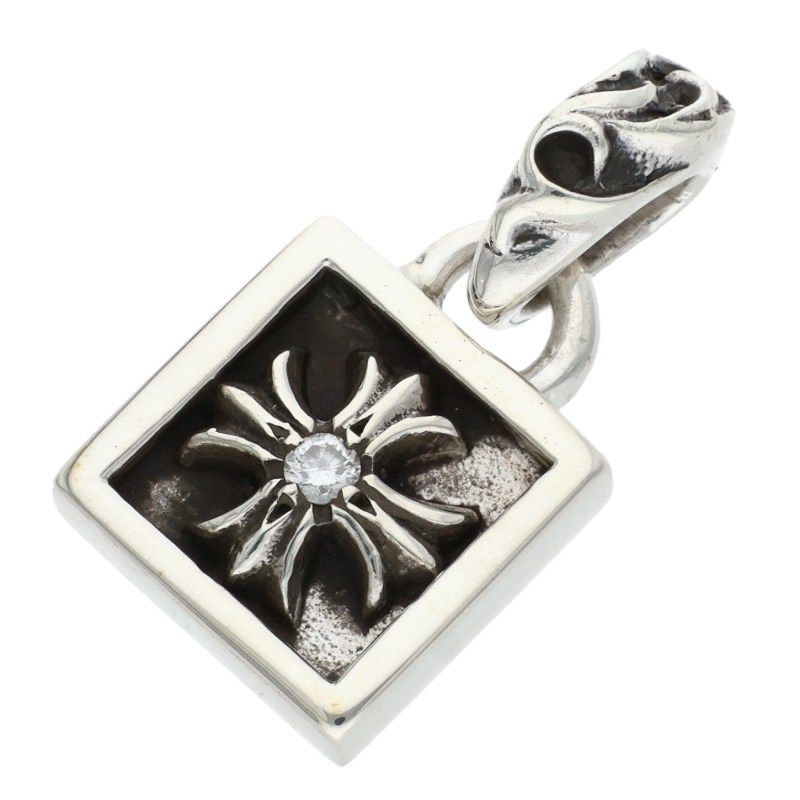 クロムハーツ FRAMED CH PLUS 1 DIA フレームドCHプラス 1ダイヤ チャーム シルバーネックレストップ メンズ