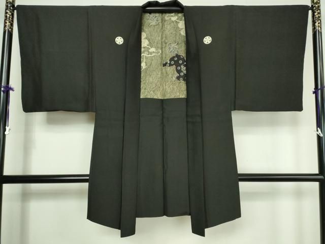 平和屋着物男性　黒紋付　長羽織　正絹　逸品　DAAL9426cm