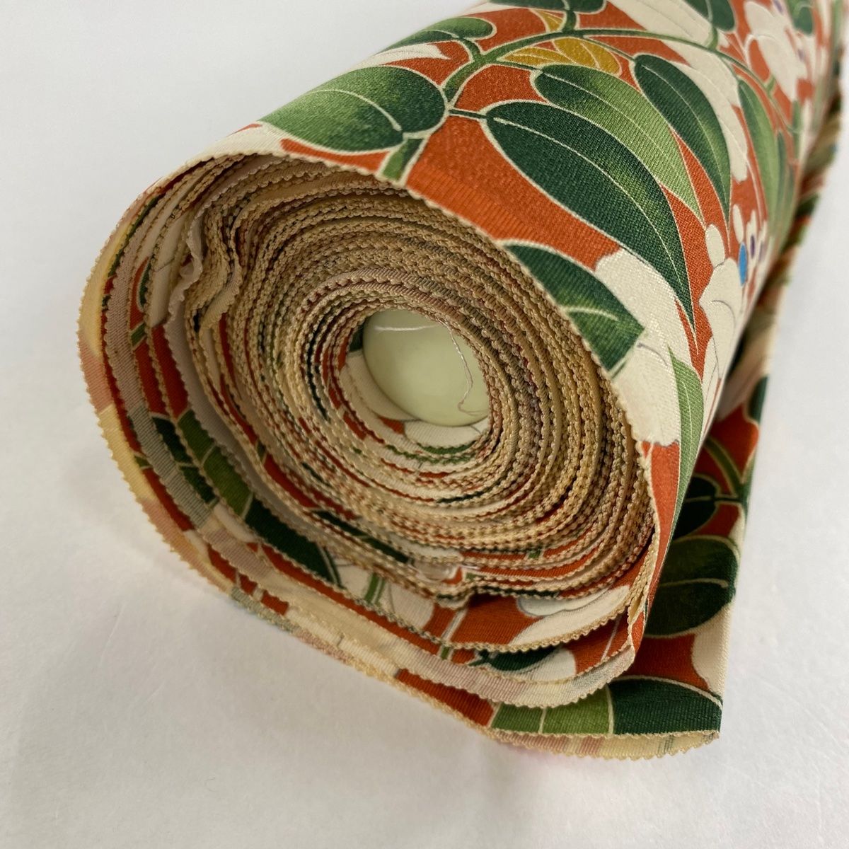 反物 秀品 小紋 落款 更辰 伊と幸 草花 鳥 赤茶 正絹 【中古】
