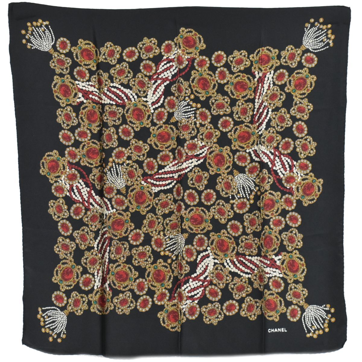 本物 シャネル CHANEL ジュエリー柄 スカーフ ショール バンダナ 推定  