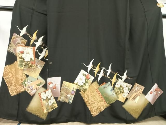 正絹【新品、未使用】極上逸品【トールサイズ】本金箔手描き友禅黒留袖フルセット6点 千總謹製 落款入 黒留袖 仮絵羽 未仕立て品 金駒 手刺繍 金彩 八