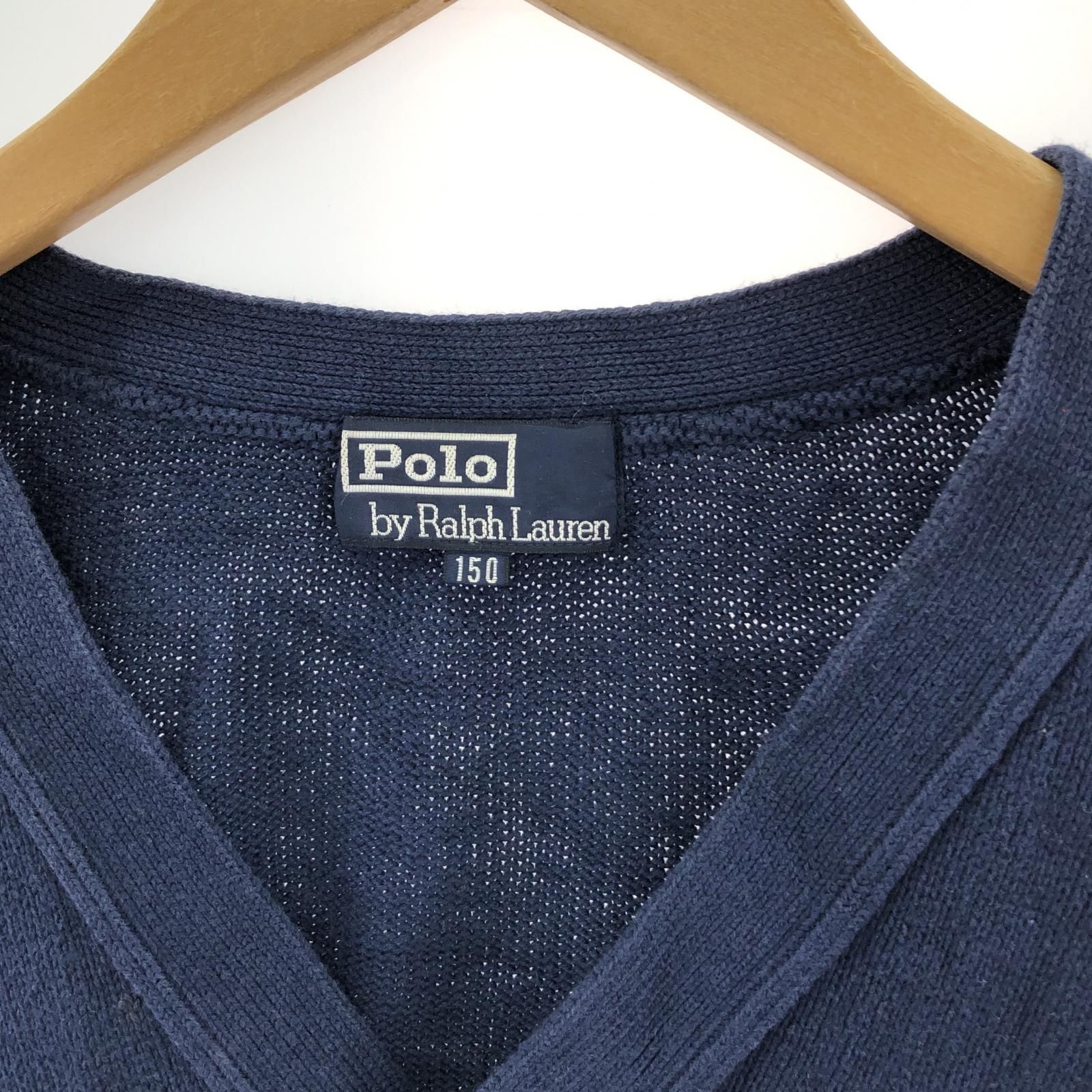 美品 ラルフローレン ウール Ｖネック カーディガン 刺繍ロゴ ネイビー M ポロラルフローレン カーディガン ネイビー Vネックセーター XL