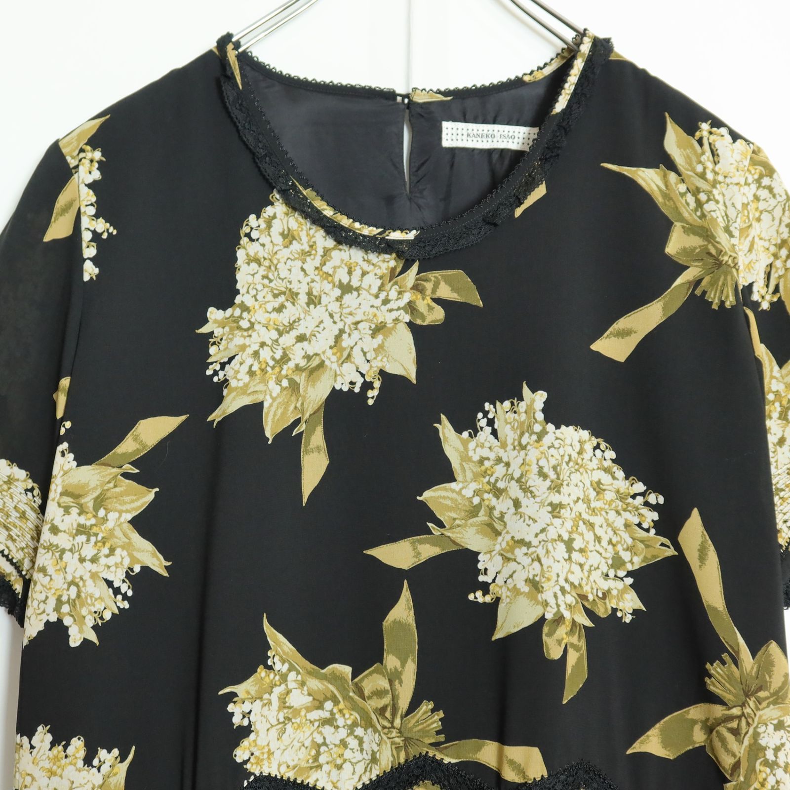 美品】カネコイサオ☆たくし上げリボン付き♪ワンピース 黒系
